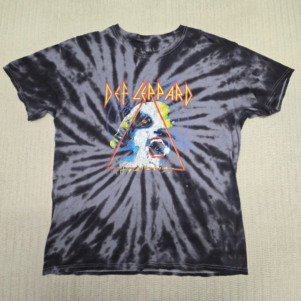Def Leppard Shirt Mens Large Black Tie Dye Hysteria Album Rock Band Graphic Tee